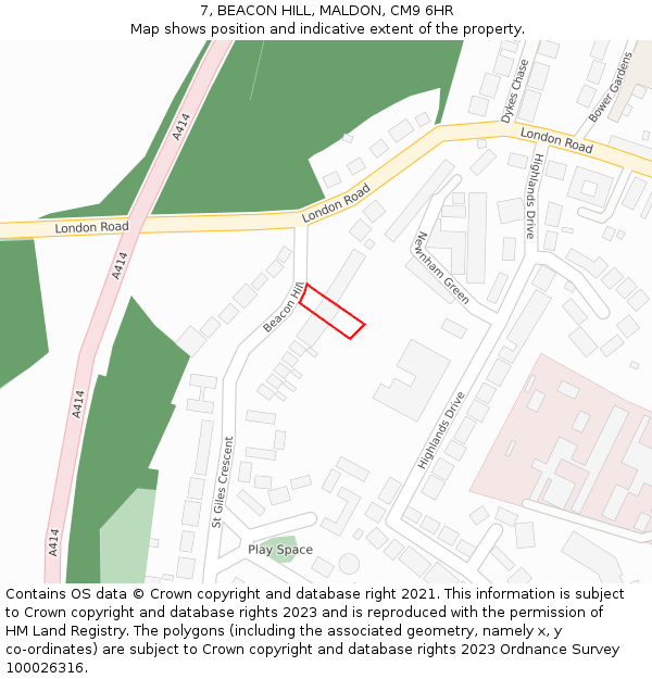 7, BEACON HILL, MALDON, CM9 6HR: Location map and indicative extent of plot