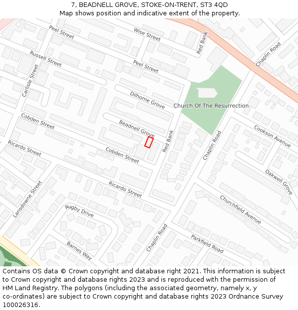 7, BEADNELL GROVE, STOKE-ON-TRENT, ST3 4QD: Location map and indicative extent of plot