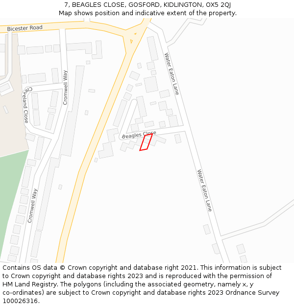 7, BEAGLES CLOSE, GOSFORD, KIDLINGTON, OX5 2QJ: Location map and indicative extent of plot