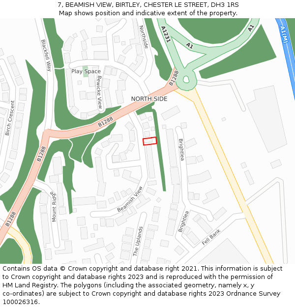 7, BEAMISH VIEW, BIRTLEY, CHESTER LE STREET, DH3 1RS: Location map and indicative extent of plot