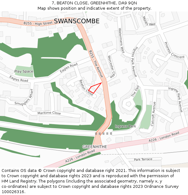 7, BEATON CLOSE, GREENHITHE, DA9 9QN: Location map and indicative extent of plot