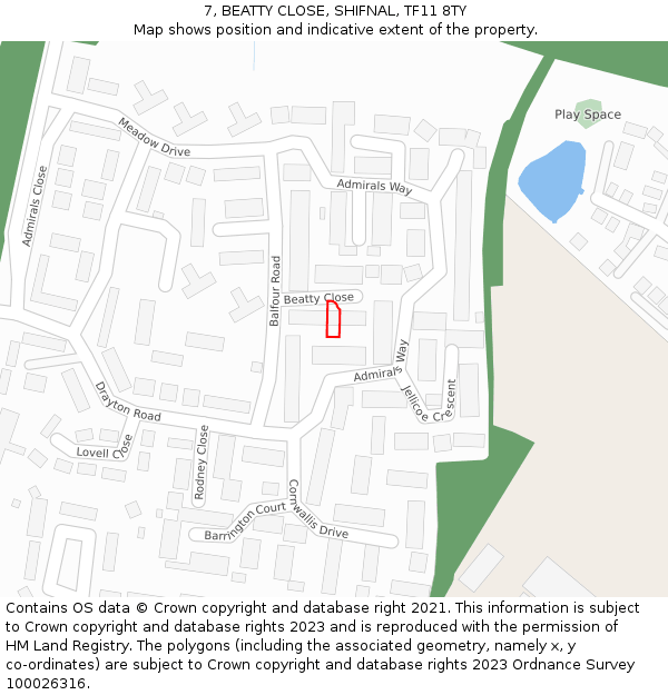 7, BEATTY CLOSE, SHIFNAL, TF11 8TY: Location map and indicative extent of plot