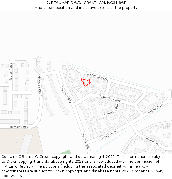 7, BEAUMARIS WAY, GRANTHAM, NG31 8WP: Location map and indicative extent of plot