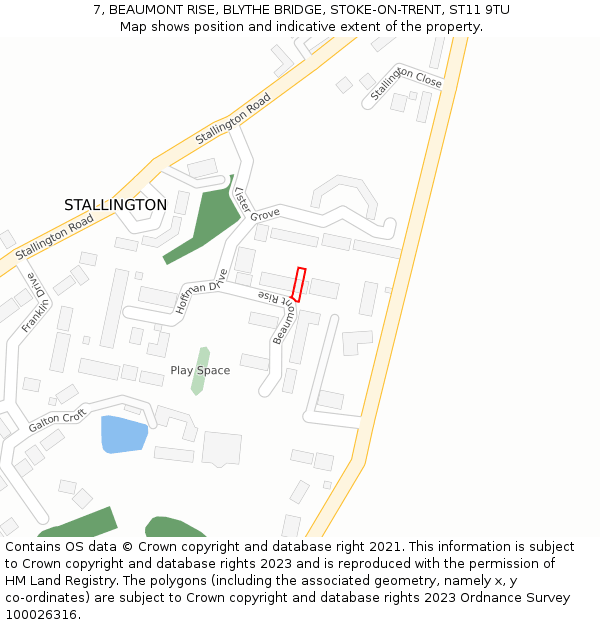 7, BEAUMONT RISE, BLYTHE BRIDGE, STOKE-ON-TRENT, ST11 9TU: Location map and indicative extent of plot