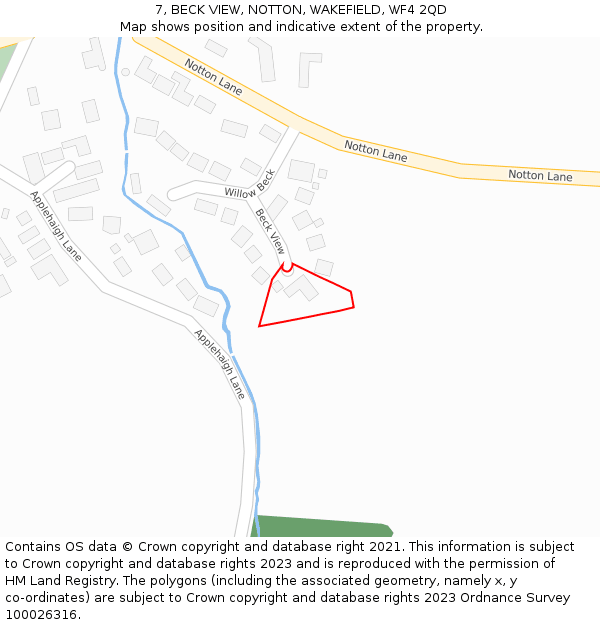 7, BECK VIEW, NOTTON, WAKEFIELD, WF4 2QD: Location map and indicative extent of plot