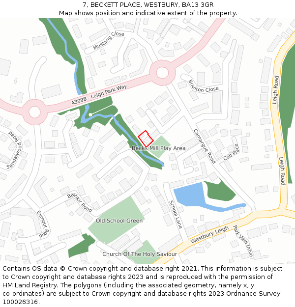 7, BECKETT PLACE, WESTBURY, BA13 3GR: Location map and indicative extent of plot