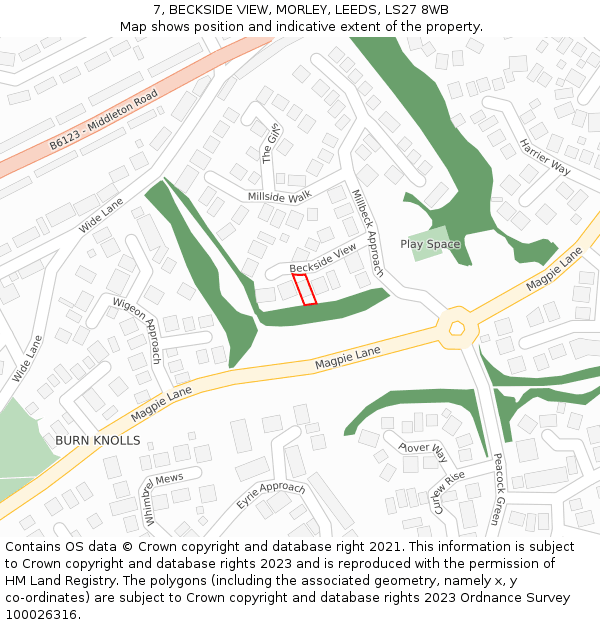 7, BECKSIDE VIEW, MORLEY, LEEDS, LS27 8WB: Location map and indicative extent of plot