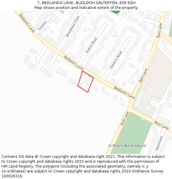 7, BEDLANDS LANE, BUDLEIGH SALTERTON, EX9 6QH: Location map and indicative extent of plot