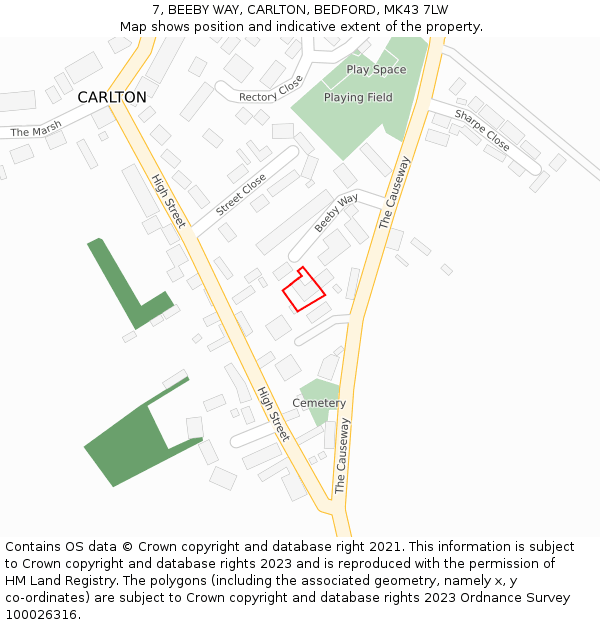 7, BEEBY WAY, CARLTON, BEDFORD, MK43 7LW: Location map and indicative extent of plot