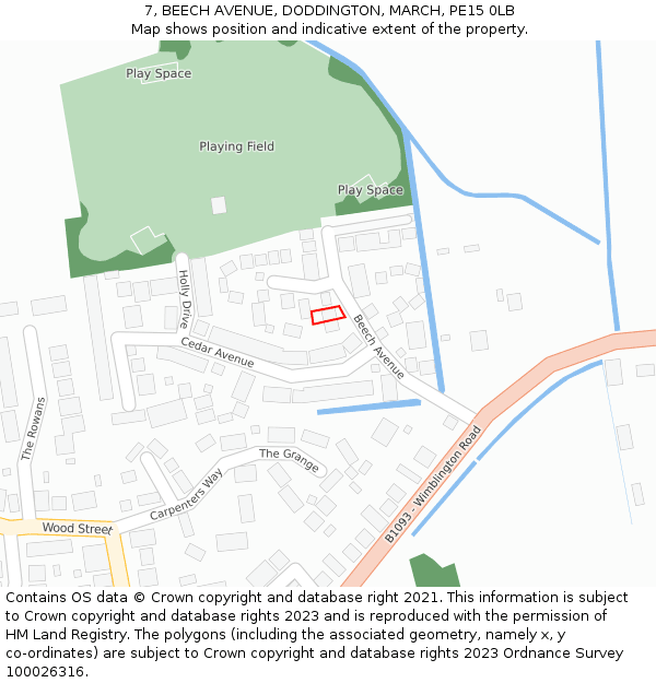 7, BEECH AVENUE, DODDINGTON, MARCH, PE15 0LB: Location map and indicative extent of plot