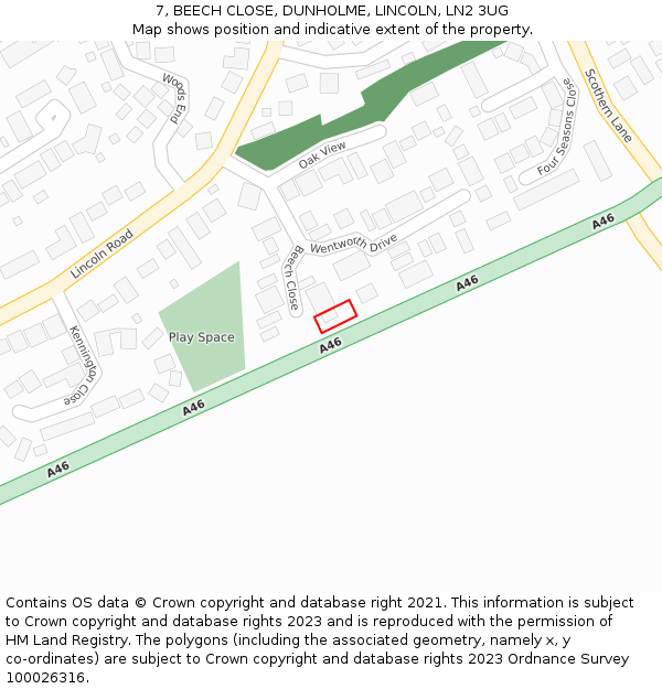 7, BEECH CLOSE, DUNHOLME, LINCOLN, LN2 3UG: Location map and indicative extent of plot