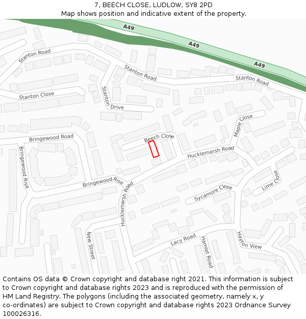 7, BEECH CLOSE, LUDLOW, SY8 2PD: Location map and indicative extent of plot