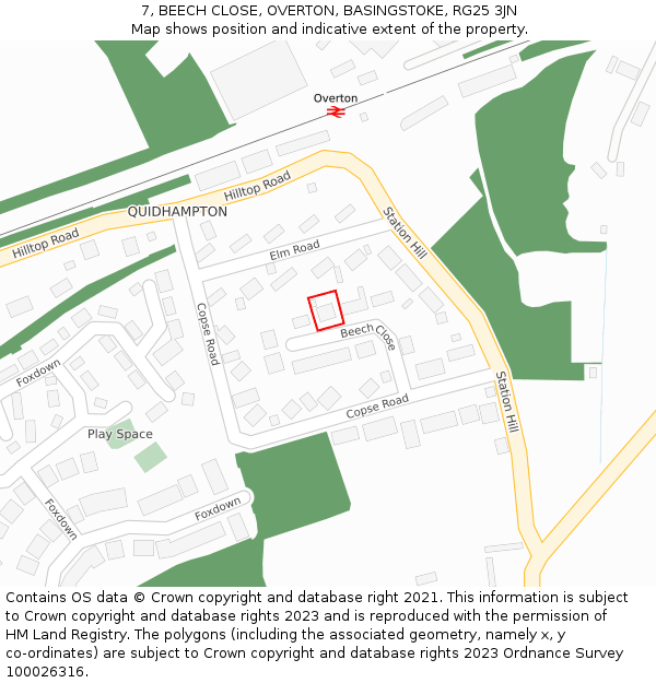 7, BEECH CLOSE, OVERTON, BASINGSTOKE, RG25 3JN: Location map and indicative extent of plot