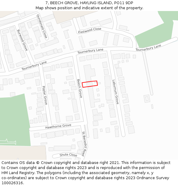 7, BEECH GROVE, HAYLING ISLAND, PO11 9DP: Location map and indicative extent of plot