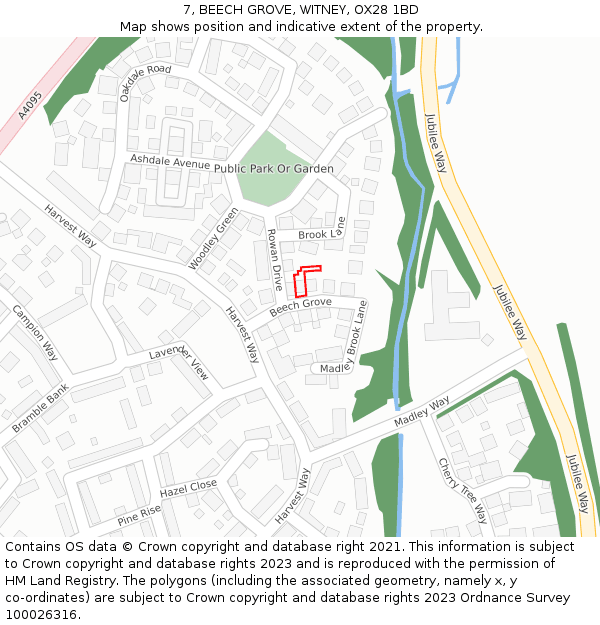 7, BEECH GROVE, WITNEY, OX28 1BD: Location map and indicative extent of plot