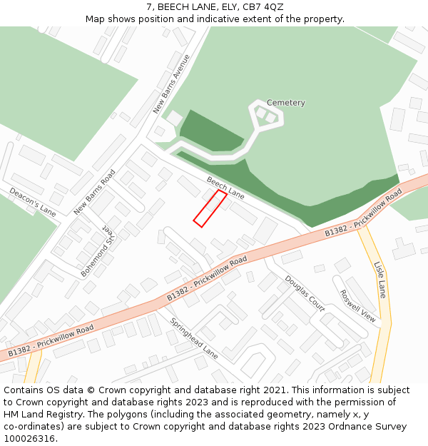 7, BEECH LANE, ELY, CB7 4QZ: Location map and indicative extent of plot