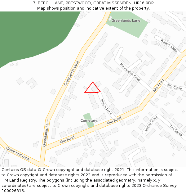 7, BEECH LANE, PRESTWOOD, GREAT MISSENDEN, HP16 9DP: Location map and indicative extent of plot