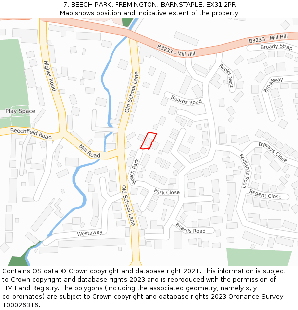 7, BEECH PARK, FREMINGTON, BARNSTAPLE, EX31 2PR: Location map and indicative extent of plot