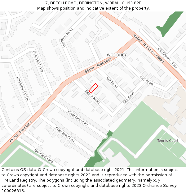 7, BEECH ROAD, BEBINGTON, WIRRAL, CH63 8PE: Location map and indicative extent of plot