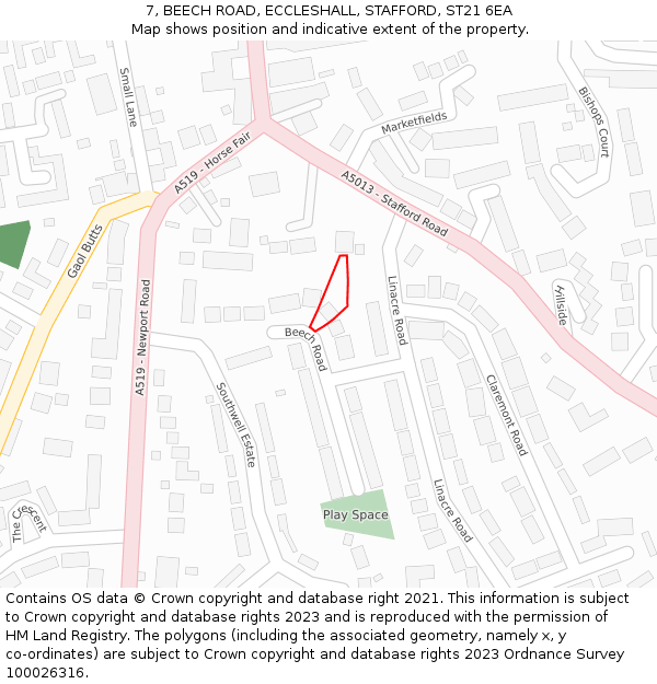 7, BEECH ROAD, ECCLESHALL, STAFFORD, ST21 6EA: Location map and indicative extent of plot