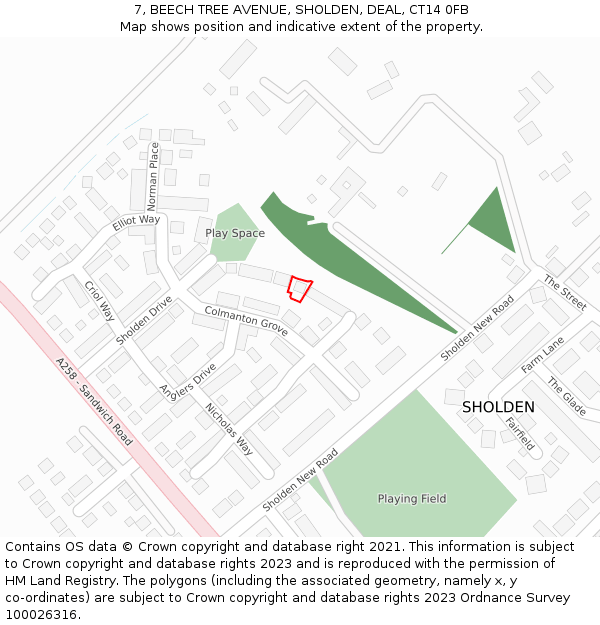 7, BEECH TREE AVENUE, SHOLDEN, DEAL, CT14 0FB: Location map and indicative extent of plot