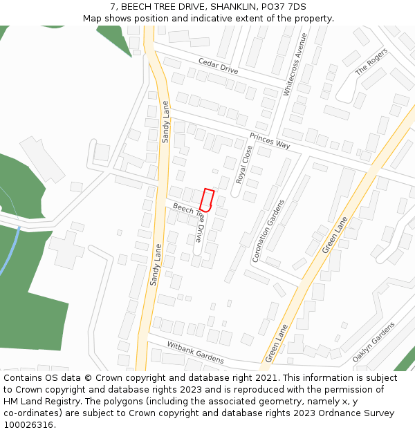 7, BEECH TREE DRIVE, SHANKLIN, PO37 7DS: Location map and indicative extent of plot