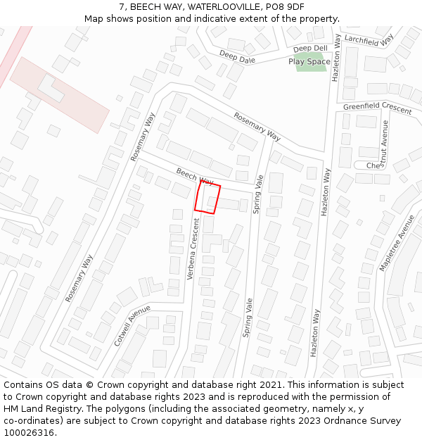 7, BEECH WAY, WATERLOOVILLE, PO8 9DF: Location map and indicative extent of plot