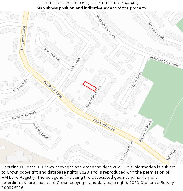 7, BEECHDALE CLOSE, CHESTERFIELD, S40 4EQ: Location map and indicative extent of plot