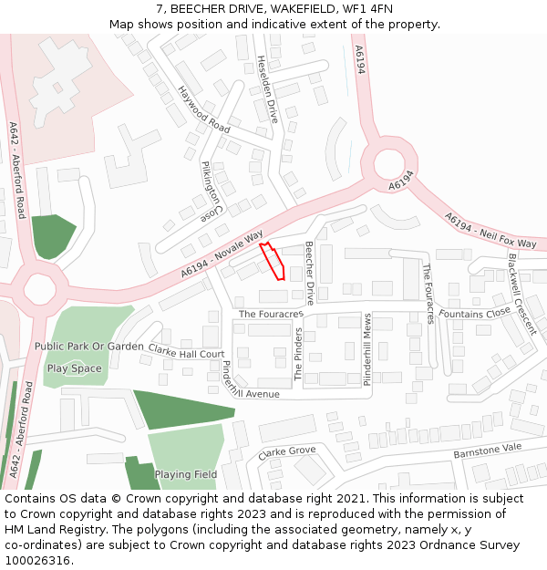 7, BEECHER DRIVE, WAKEFIELD, WF1 4FN: Location map and indicative extent of plot