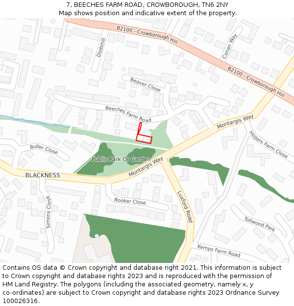 7, BEECHES FARM ROAD, CROWBOROUGH, TN6 2NY: Location map and indicative extent of plot