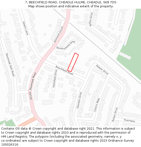 7, BEECHFIELD ROAD, CHEADLE HULME, CHEADLE, SK8 7DS: Location map and indicative extent of plot