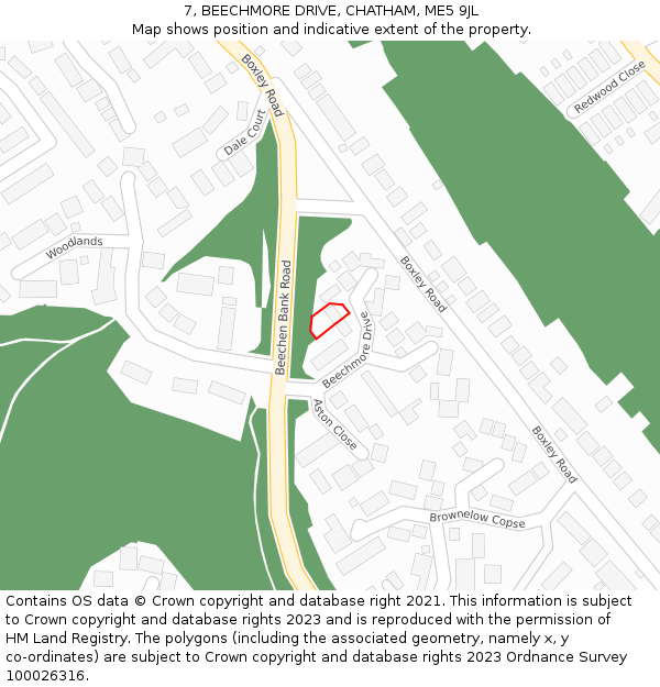 7, BEECHMORE DRIVE, CHATHAM, ME5 9JL: Location map and indicative extent of plot