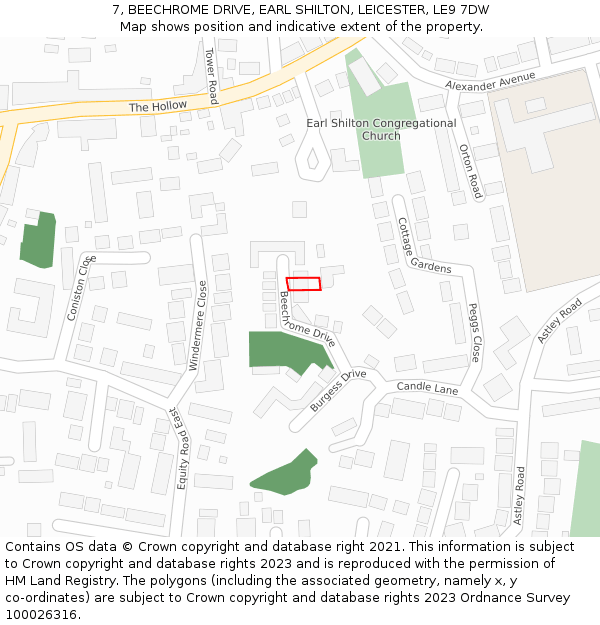 7, BEECHROME DRIVE, EARL SHILTON, LEICESTER, LE9 7DW: Location map and indicative extent of plot