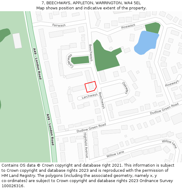 7, BEECHWAYS, APPLETON, WARRINGTON, WA4 5EL: Location map and indicative extent of plot