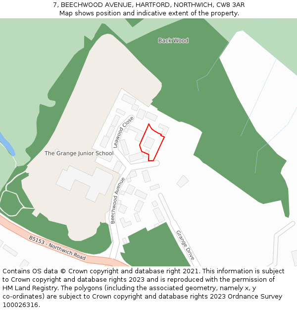 7, BEECHWOOD AVENUE, HARTFORD, NORTHWICH, CW8 3AR: Location map and indicative extent of plot