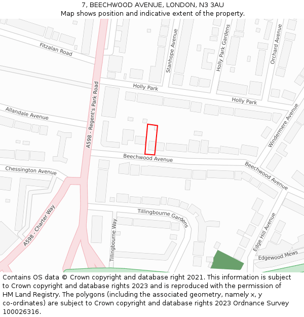 7, BEECHWOOD AVENUE, LONDON, N3 3AU: Location map and indicative extent of plot