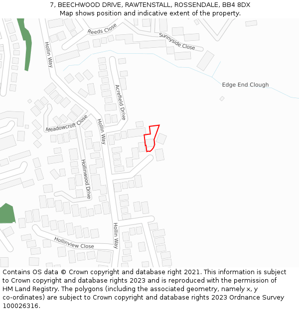 7, BEECHWOOD DRIVE, RAWTENSTALL, ROSSENDALE, BB4 8DX: Location map and indicative extent of plot