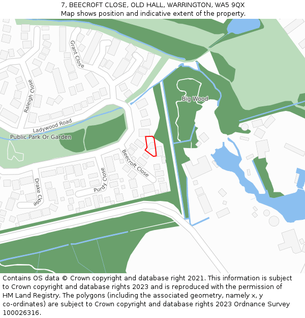 7, BEECROFT CLOSE, OLD HALL, WARRINGTON, WA5 9QX: Location map and indicative extent of plot