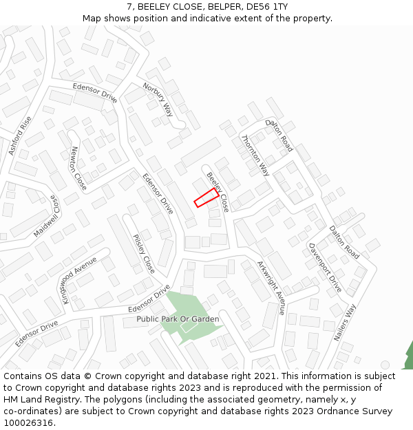 7, BEELEY CLOSE, BELPER, DE56 1TY: Location map and indicative extent of plot