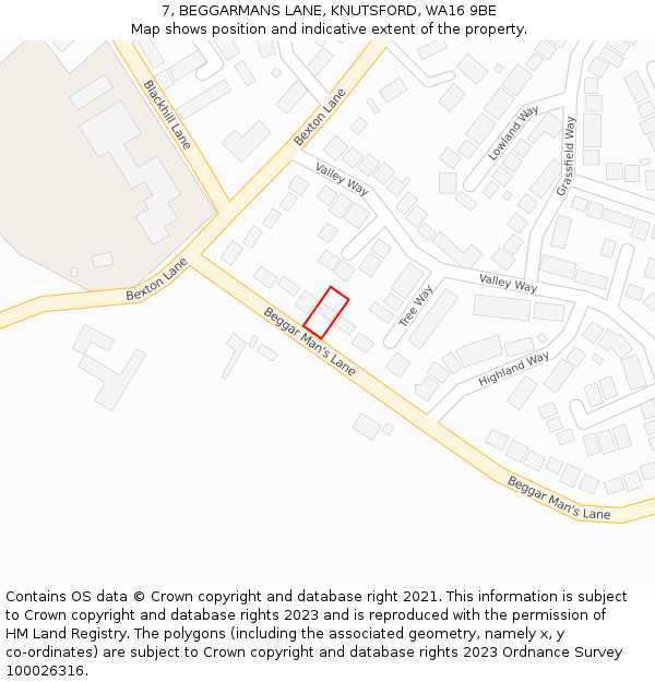 7, BEGGARMANS LANE, KNUTSFORD, WA16 9BE: Location map and indicative extent of plot
