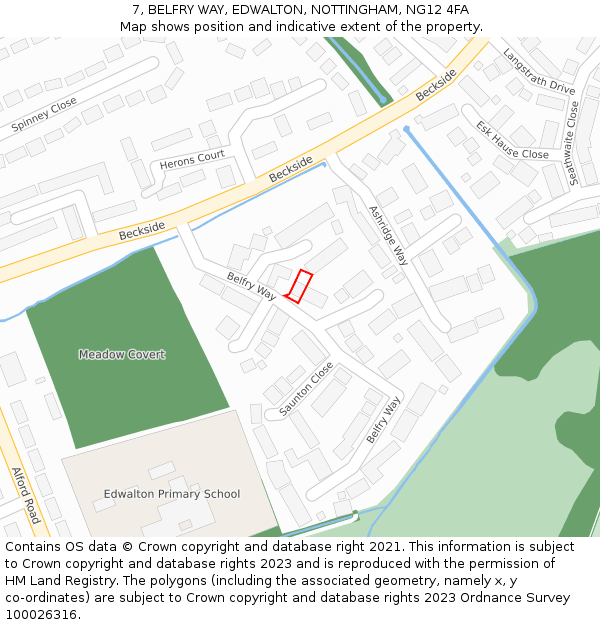 7, BELFRY WAY, EDWALTON, NOTTINGHAM, NG12 4FA: Location map and indicative extent of plot