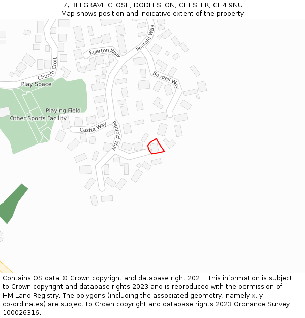 7, BELGRAVE CLOSE, DODLESTON, CHESTER, CH4 9NU: Location map and indicative extent of plot