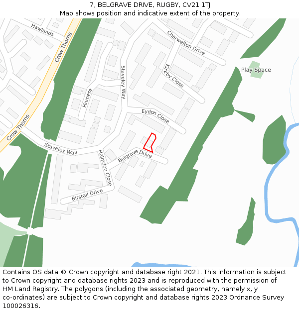 7, BELGRAVE DRIVE, RUGBY, CV21 1TJ: Location map and indicative extent of plot