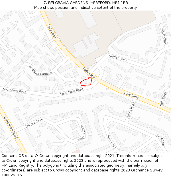 7, BELGRAVIA GARDENS, HEREFORD, HR1 1RB: Location map and indicative extent of plot