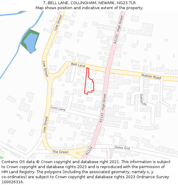 7, BELL LANE, COLLINGHAM, NEWARK, NG23 7LR: Location map and indicative extent of plot