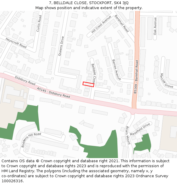 7, BELLDALE CLOSE, STOCKPORT, SK4 3JQ: Location map and indicative extent of plot