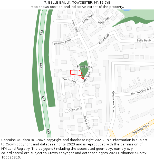 7, BELLE BAULK, TOWCESTER, NN12 6YE: Location map and indicative extent of plot