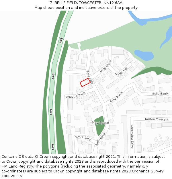 7, BELLE FIELD, TOWCESTER, NN12 6AA: Location map and indicative extent of plot