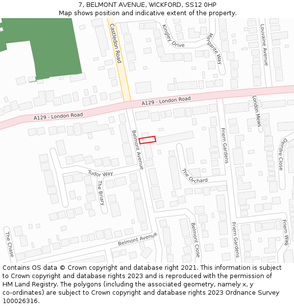 7, BELMONT AVENUE, WICKFORD, SS12 0HP: Location map and indicative extent of plot