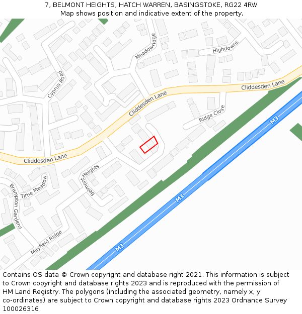 7, BELMONT HEIGHTS, HATCH WARREN, BASINGSTOKE, RG22 4RW: Location map and indicative extent of plot